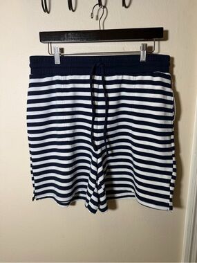 Kim Rogers Navy and White Striped Drawstring Athletic Shorts